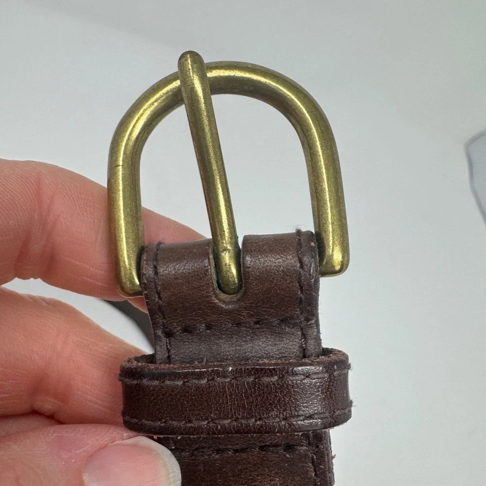 Ralph Lauren Kids Dark Brown Leather Belt Gold Buckle 38 9108005-210 Uniform